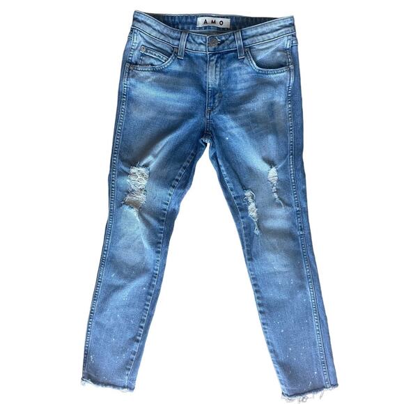 AMO Stix Crop in Spin the Bottle Destroyed Raw Edge Jeans size 26 - Picture 2 of 6